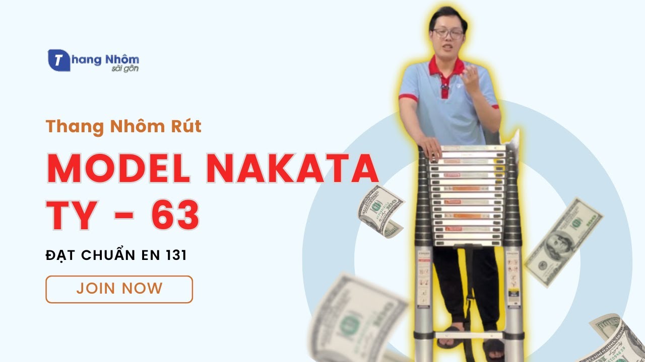 Thang Nhôm Rút Đơn NAKATA TY - 63 - Chiều Cao Tối Đa 6.3m - Cân Nặng 15.2 - Tải Trọng 150kg