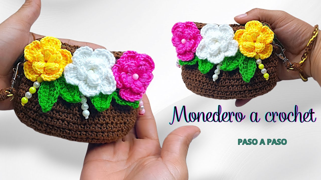 ❤ HERMOSO❤  monedero bolso tejido a CROCHET con flores  paso a paso / cartera tejida a crochet