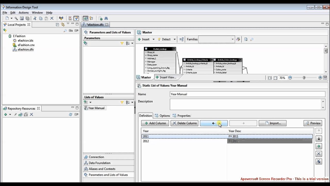 Параметры и список значений в SAP BusinessObjects