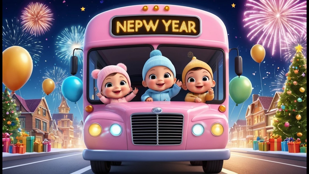 Wheels on the Bus – New Year Edition | Happy New Year Bus Song for Toddlers