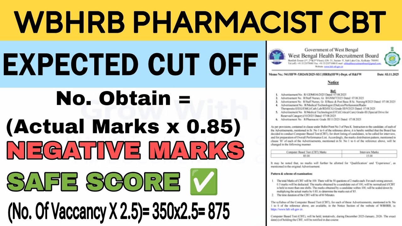 WBHRB Pharmacist Cutoff | WBHRB Pharmacist Expected Cutoff | WBHRB CBT EXAM 