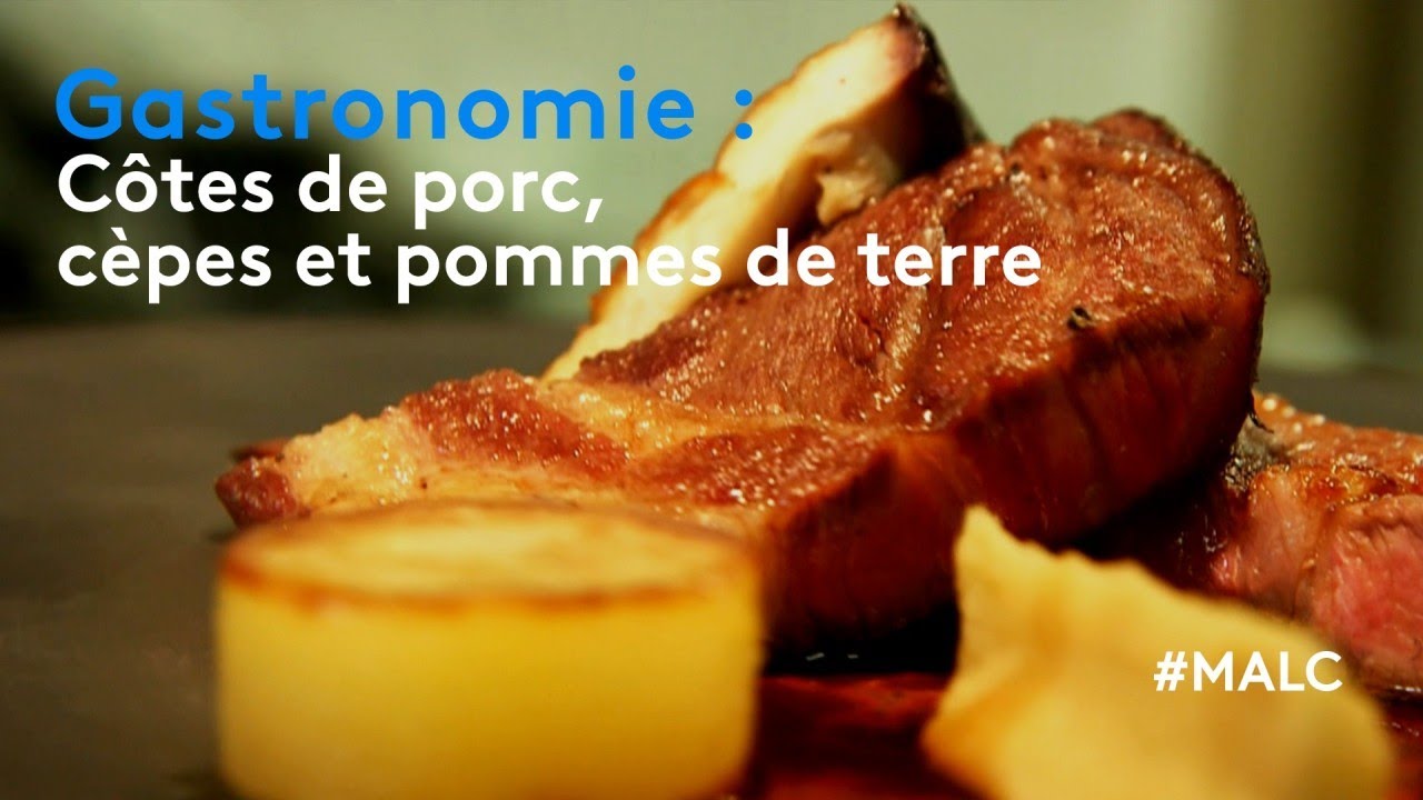 Gastronomie : côtes de porc, cèpes et pommes de terre