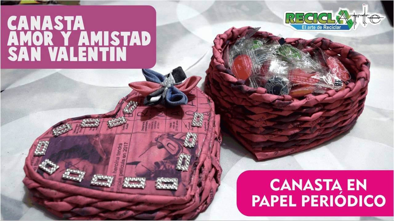 DIY ♻ C&oacute;mo hacer una CANASTA CORAZ&Oacute;N EN PAPEL PERI&Oacute;DICO
