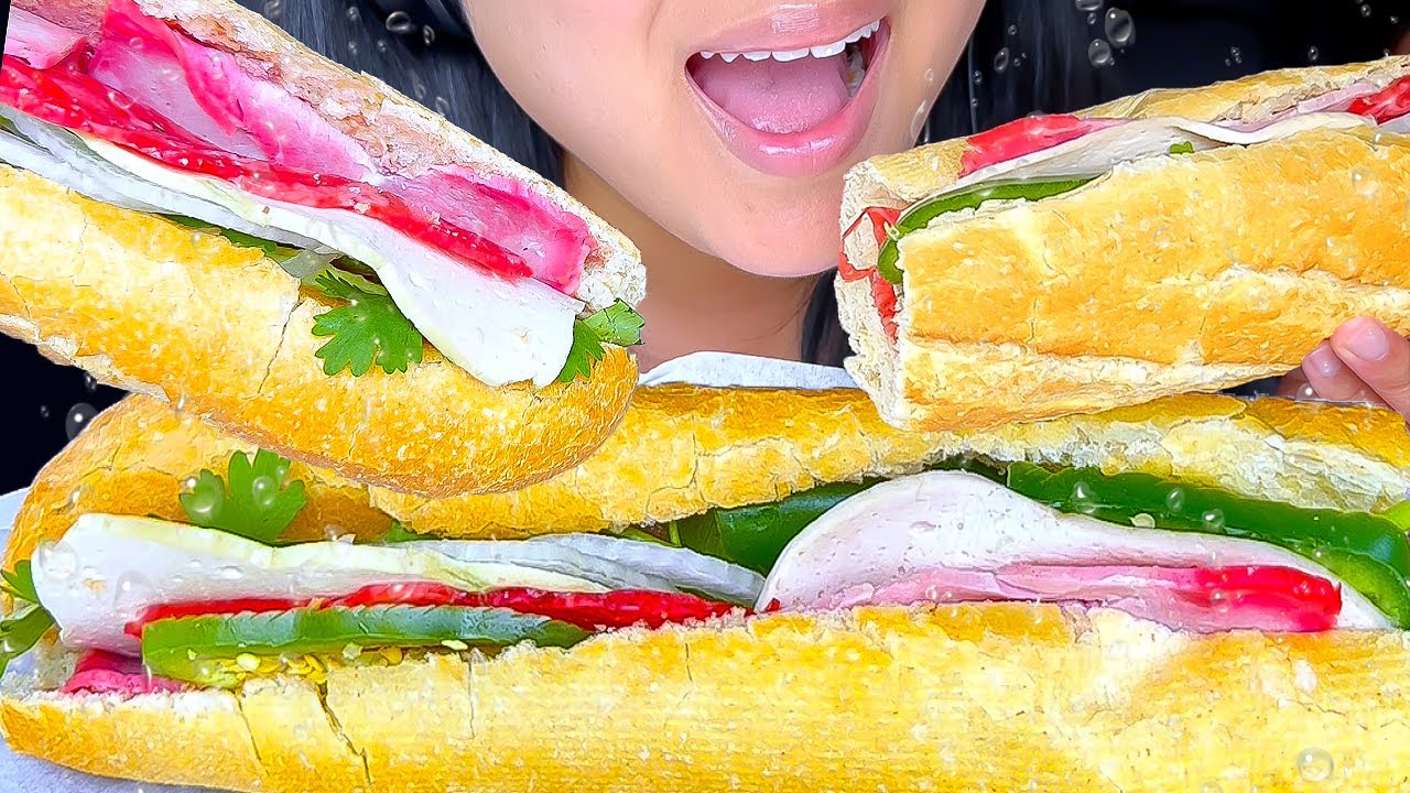 ASMR Sandwiches, Heavy Rain Sounds & Ice Crunching (Eating Sounds) ASMR Phan