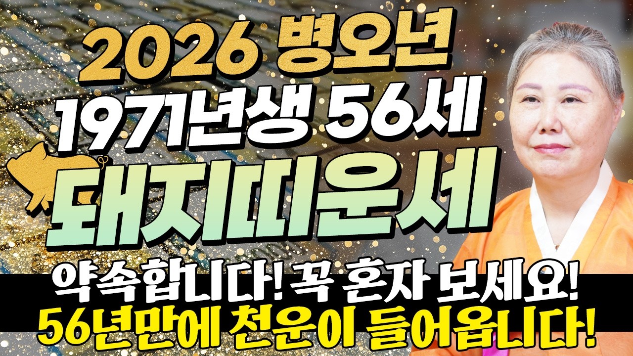 ⭐2026년 1971년생 56세 돼지띠운세⭐71년생 돼지띠는 56년만에 말년을 책임질 금전과 귀인 들어옵니다! 2026년 71년생 56세 돼지띠의 운명과 병오년 신년운세!