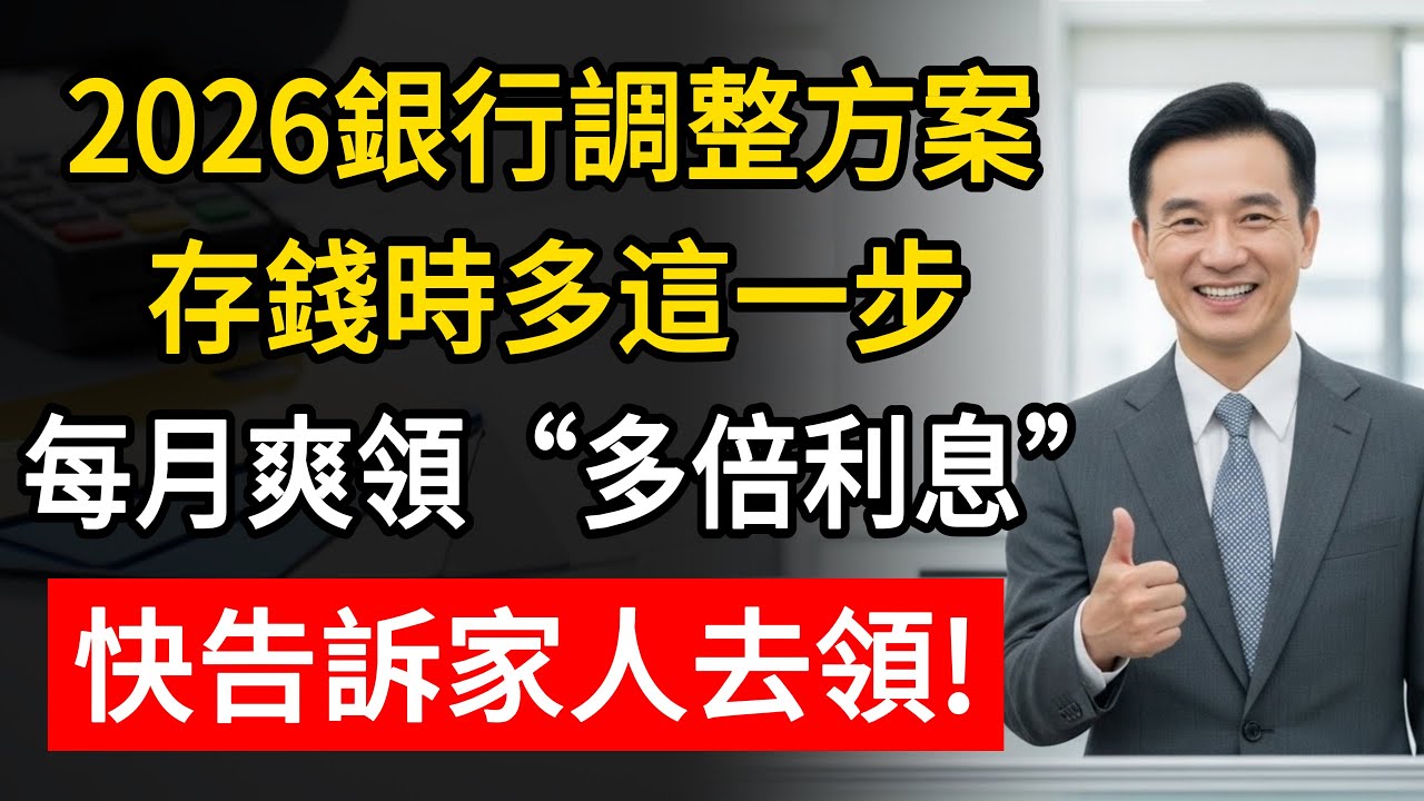 2026銀行調整方案：存錢時多這一步，每月爽領&ldquo;多倍利息&rdquo;，快告訴家人去領！#省錢 #銀行 #存錢 #利息 #中老年