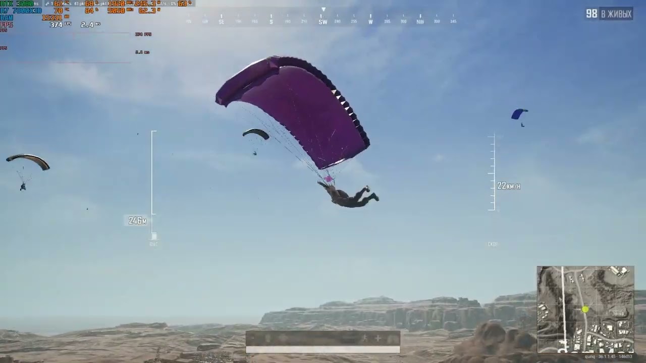 Тест RTX 3080 + R7 7800x3d в ​​PUBG, низкие настройки, средние текстуры.