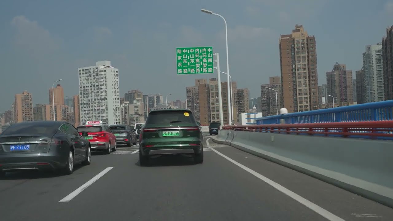 【4K】【16Jun2022】Shanghai Drive Downtown. Rush Hour in the morning. The Bridge, The Elevated Road.