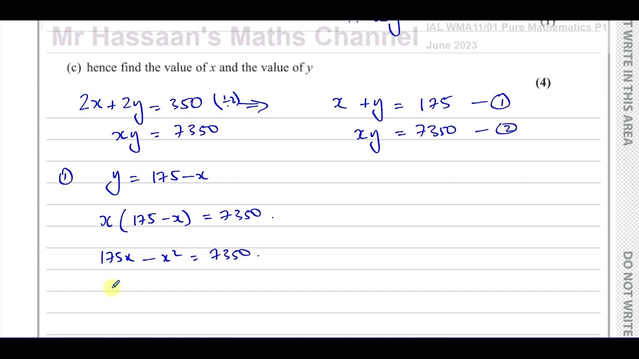 WMA11/01, (Edexcel) IAL P1 June 2023, Q2 Constructing & Solving Quadratic Equations