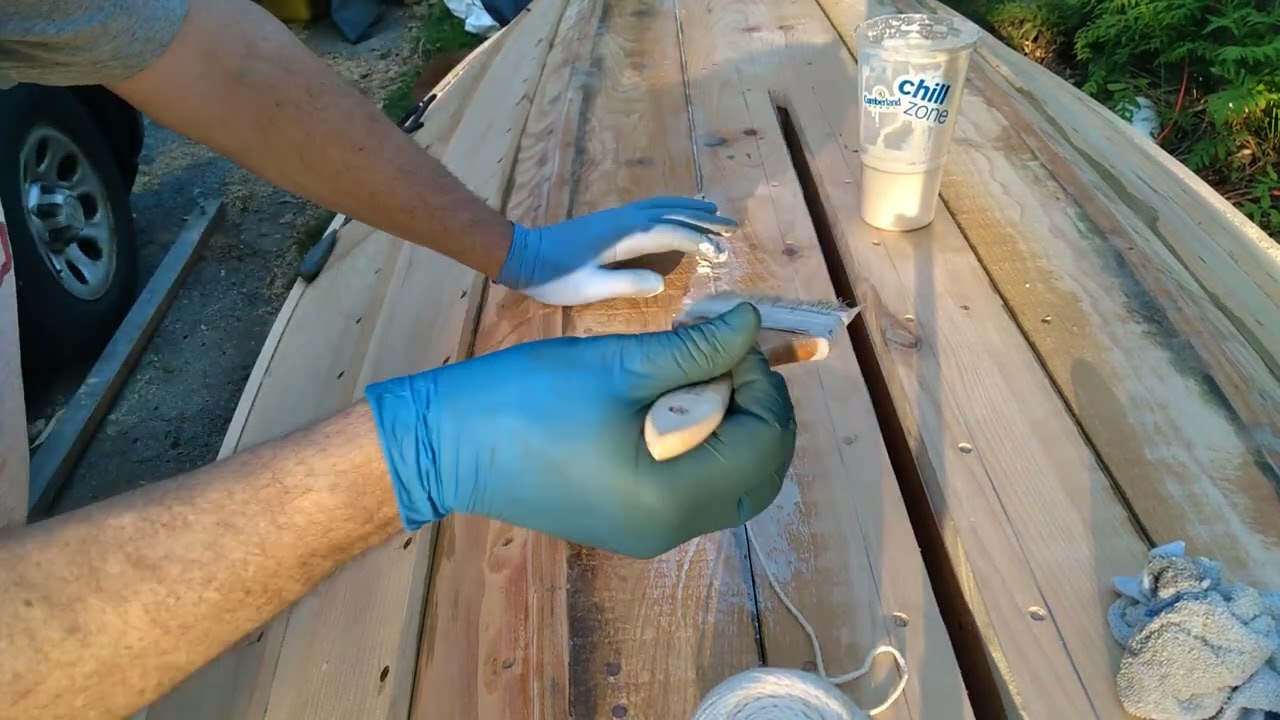 Titebond III and fiber glass cloth. Building the Chamberlain Alpha Dory.