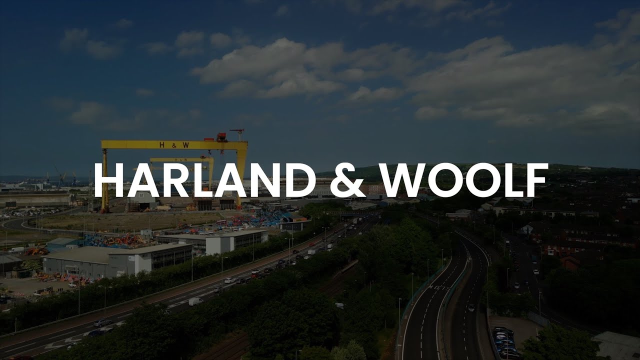 Harland and Woolf Cranes Belfast - Aerial Stock Footage - 4K - 60 Frames Per Second