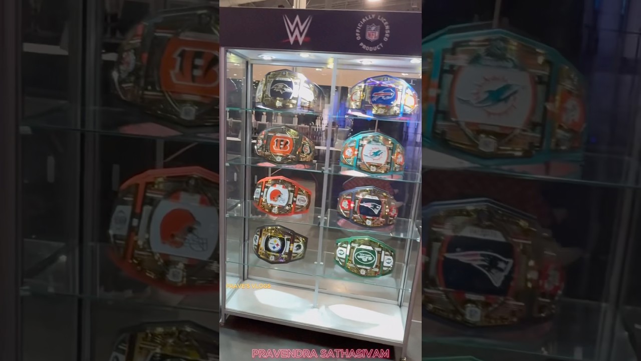 WWE x SPORT TITLE AT WWE FAN WORLD 🤩 #wwefanworld #WWETitles #MLBB #NBA #europefootball #NFL