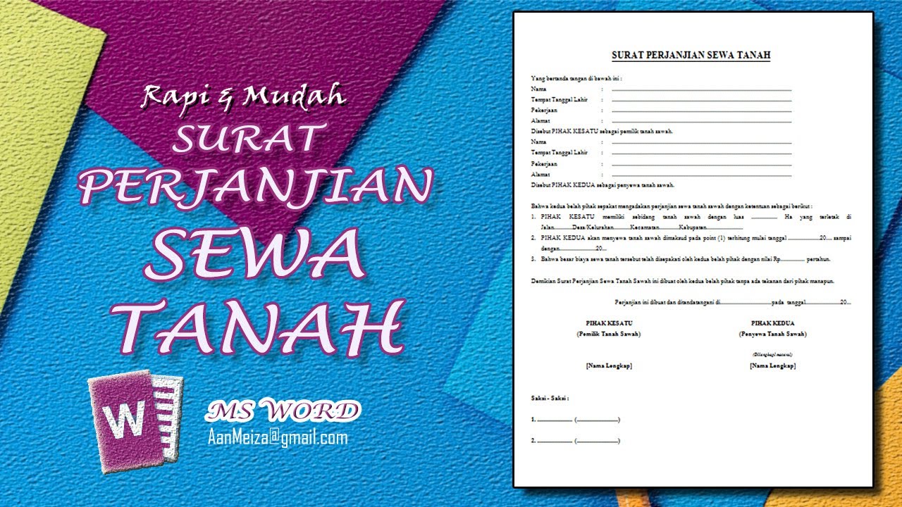 Cara Membuat Surat Perjanjian Sewa Tanah || Contoh Surat Perjanjian Sewa Tanah