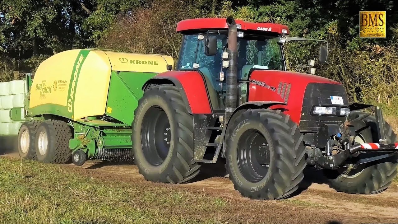 Gras pressen / wickeln mit Case Trecker Krone, Fendt und Göweil / Field grass press and wrap farmer