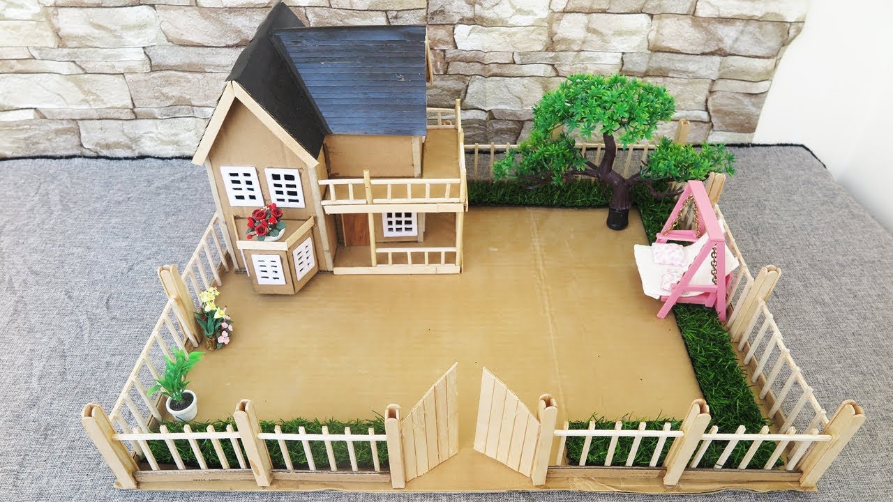 How To Make A Beautiful Cardboard Mansion House with Fairy Garden - Popsicle Stick Crafts