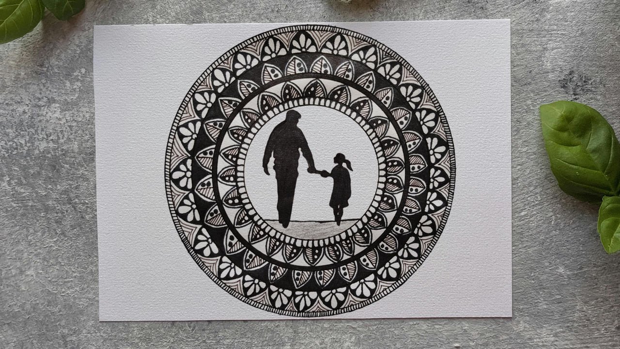 Father and Daughter Mandala Art | Father's Day Special Drawing with Pencil Sketch | How to Draw