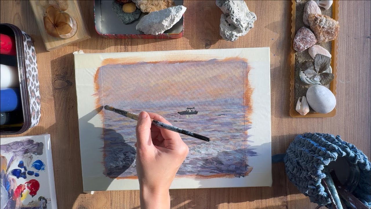 Watch a peaceful seascape come to life — from blank canvas to gentle waves and a drifting yacht