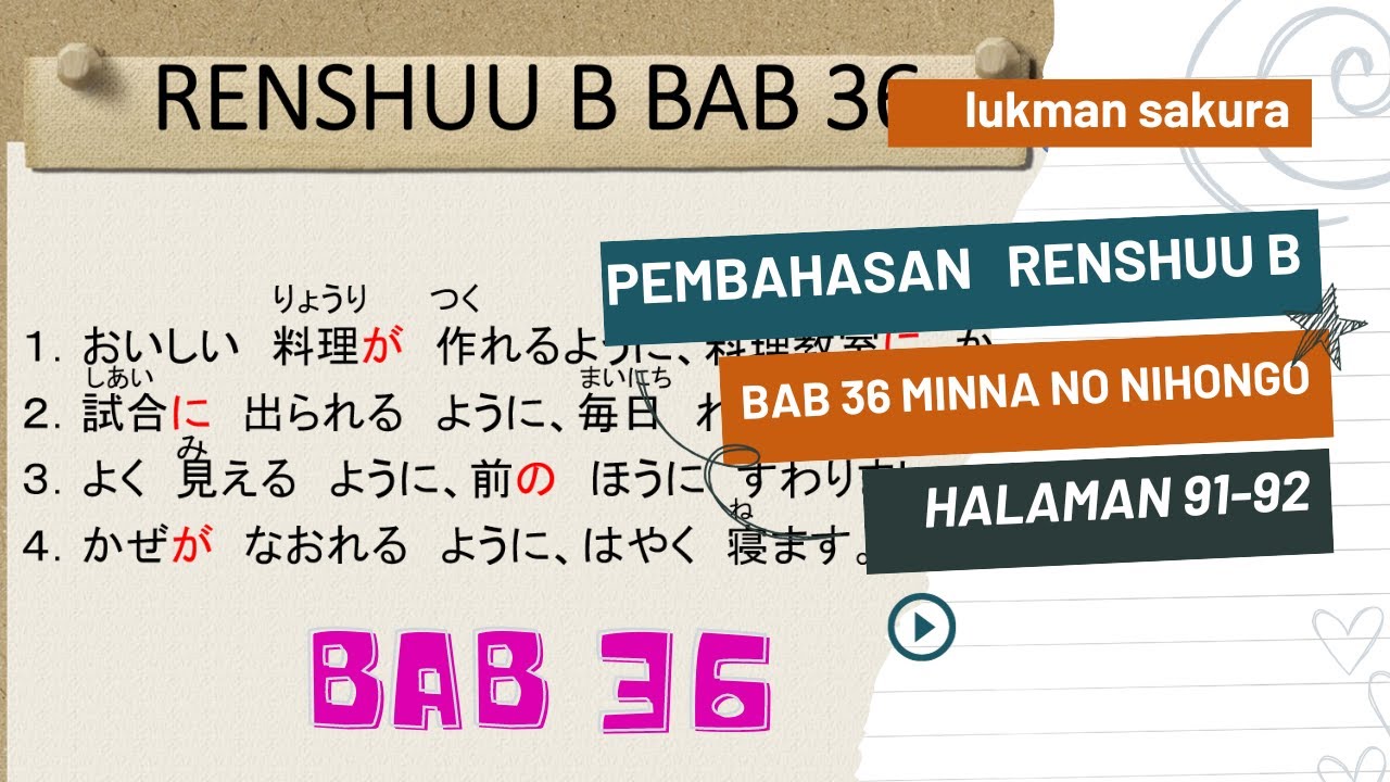 LENGKAP !! Renshuu b bab 36 Minna no nihongo 2