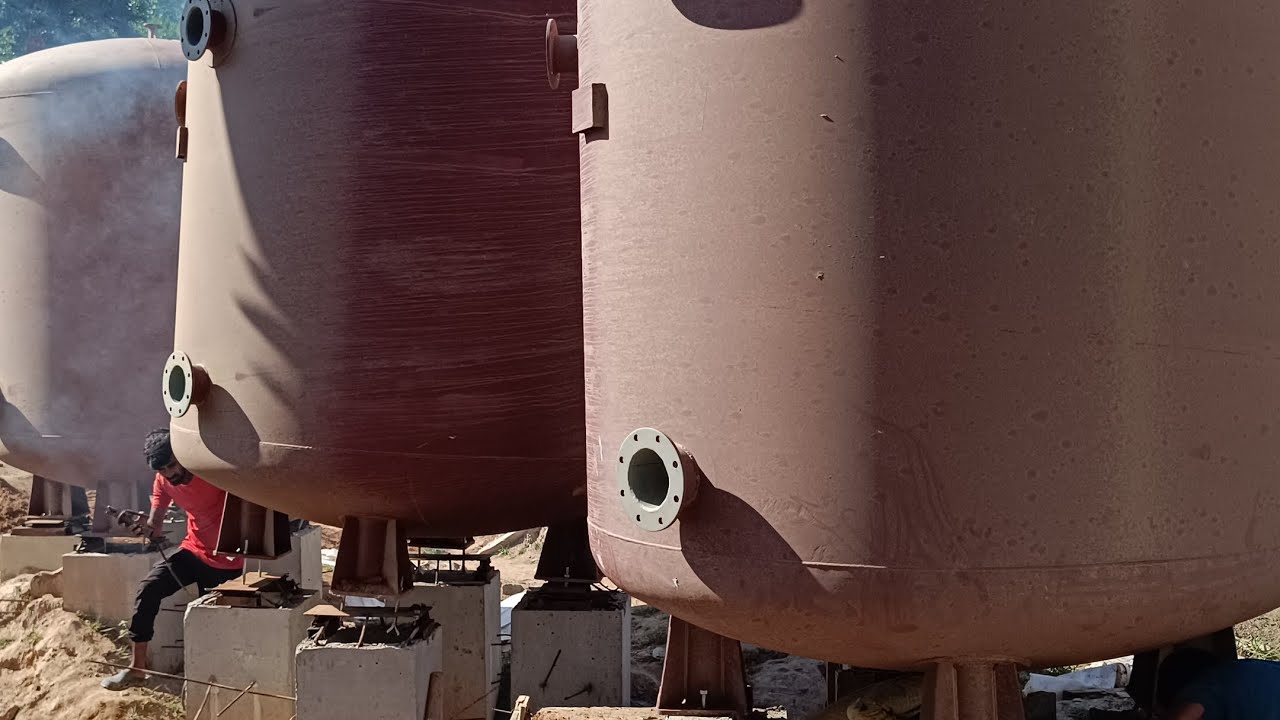 Tank foundation bolt alignment and tank installation with adjustment of template cutting.