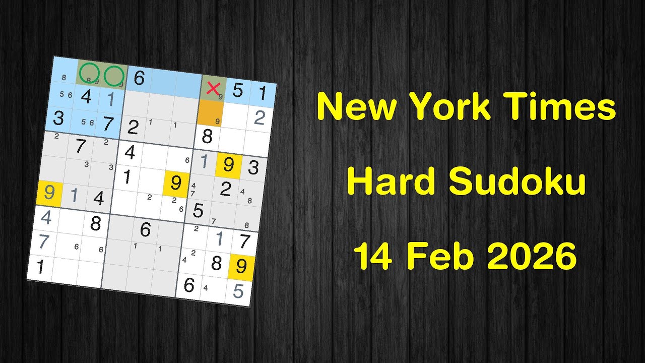 New York Times Hard Sudoku 14 Feb 2026 - Solve with Phidoku