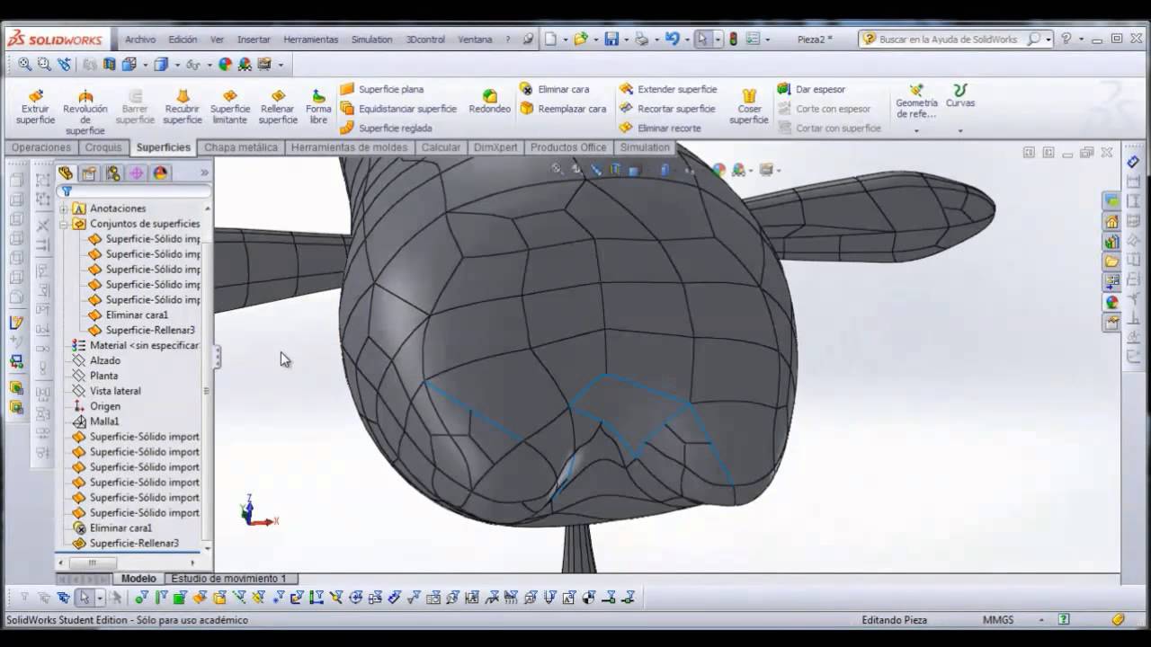 Tratamiento de mallas y superficies organicas Solidworks