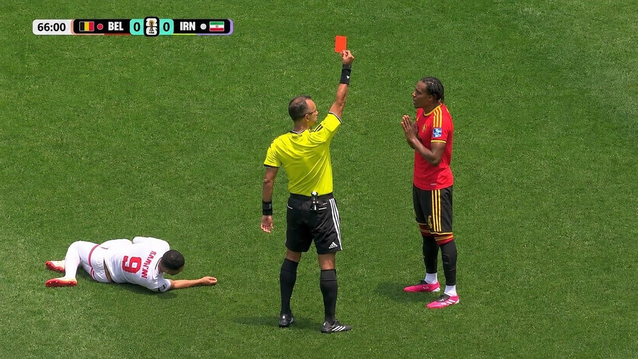 Nathan Ngoy SENT OFF Direct RED CARD vs Iran | Belgium vs Iran Fifa World Cup 2026