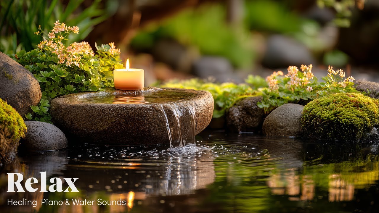 Peaceful Piano & Water Sounds in Japanese Garden 🌿 Best For Stress Relief, Meditation & Deep Sleep