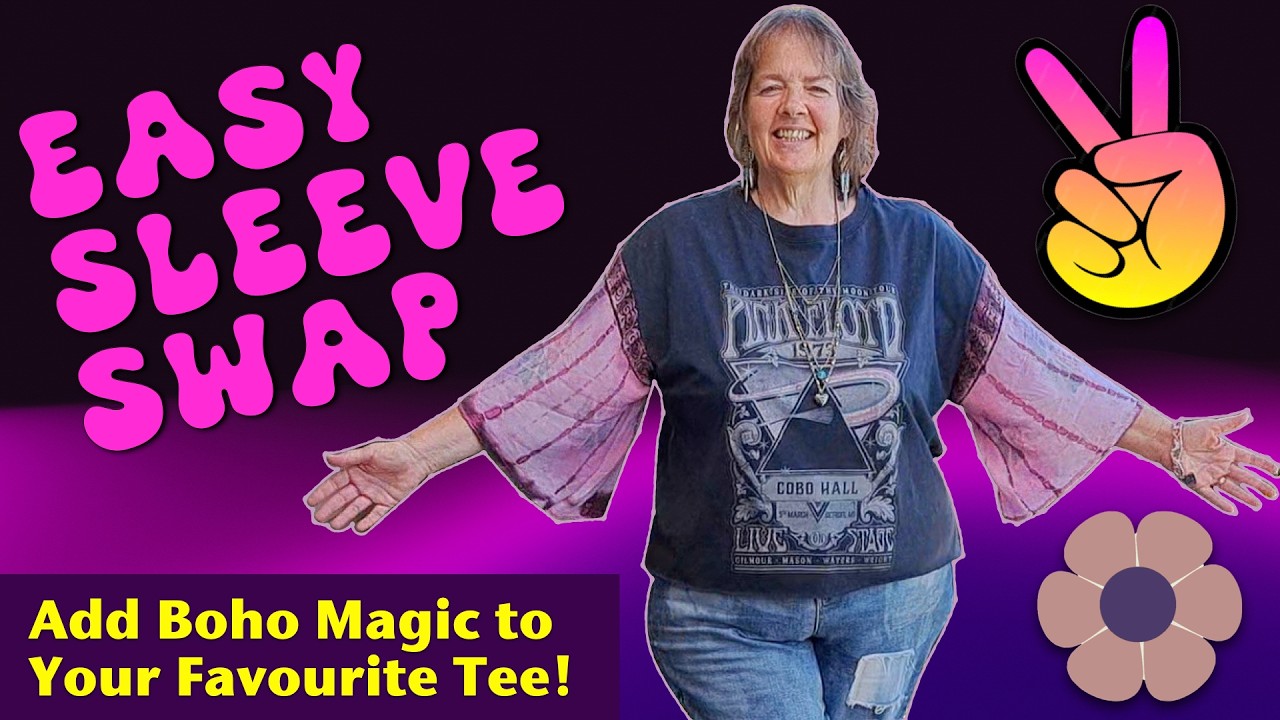 Easy T-Shirt Sleeve Transformation - Pink Floyd Tee + Dreamy Fabric = Upcycled Hippie Magic!