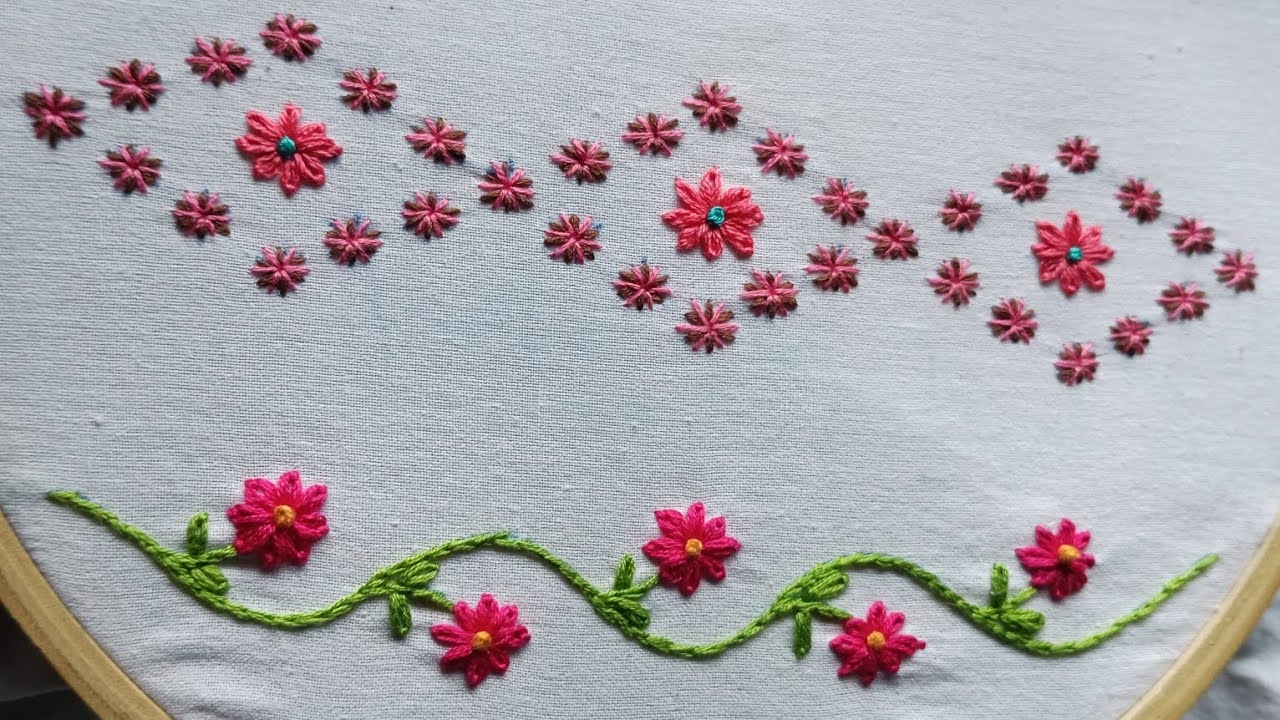 Very simple hand embroidery border design🪡#handembroidery