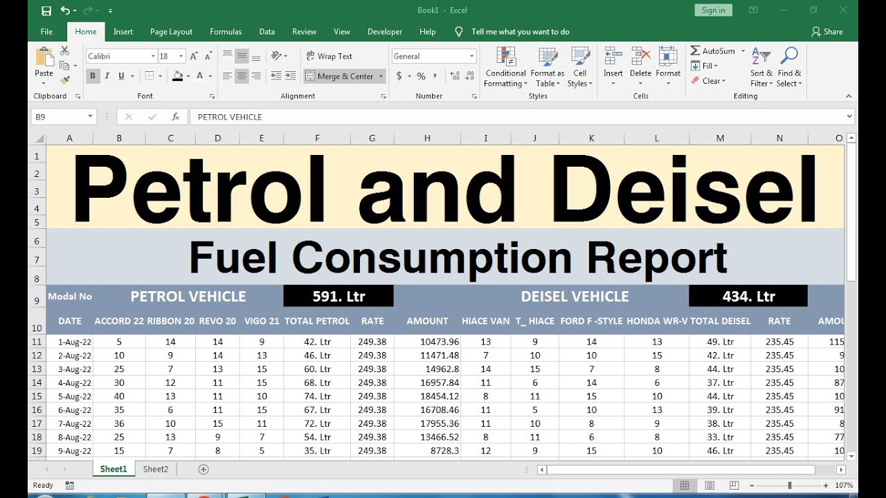 How To Make diesel and Petrol  consumption report format in excel