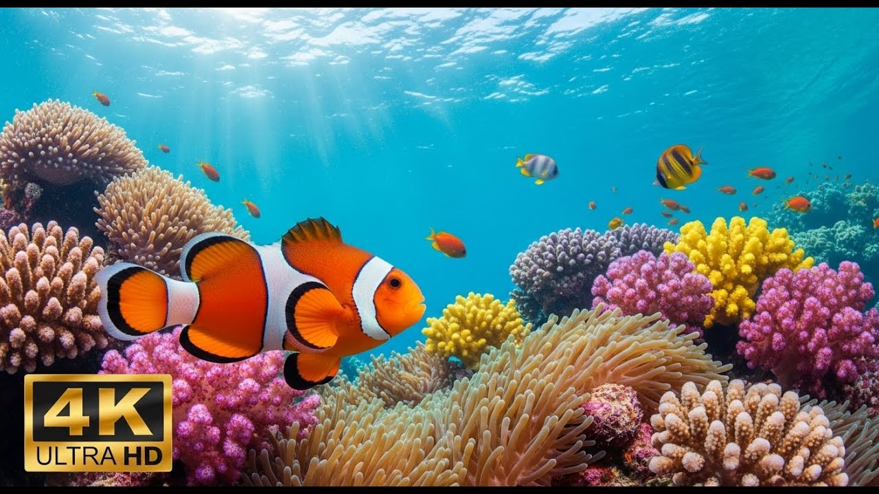 🐠 Aquarium Relaxation Video 4K – Peaceful Coral Reef Fish with Ambient Music