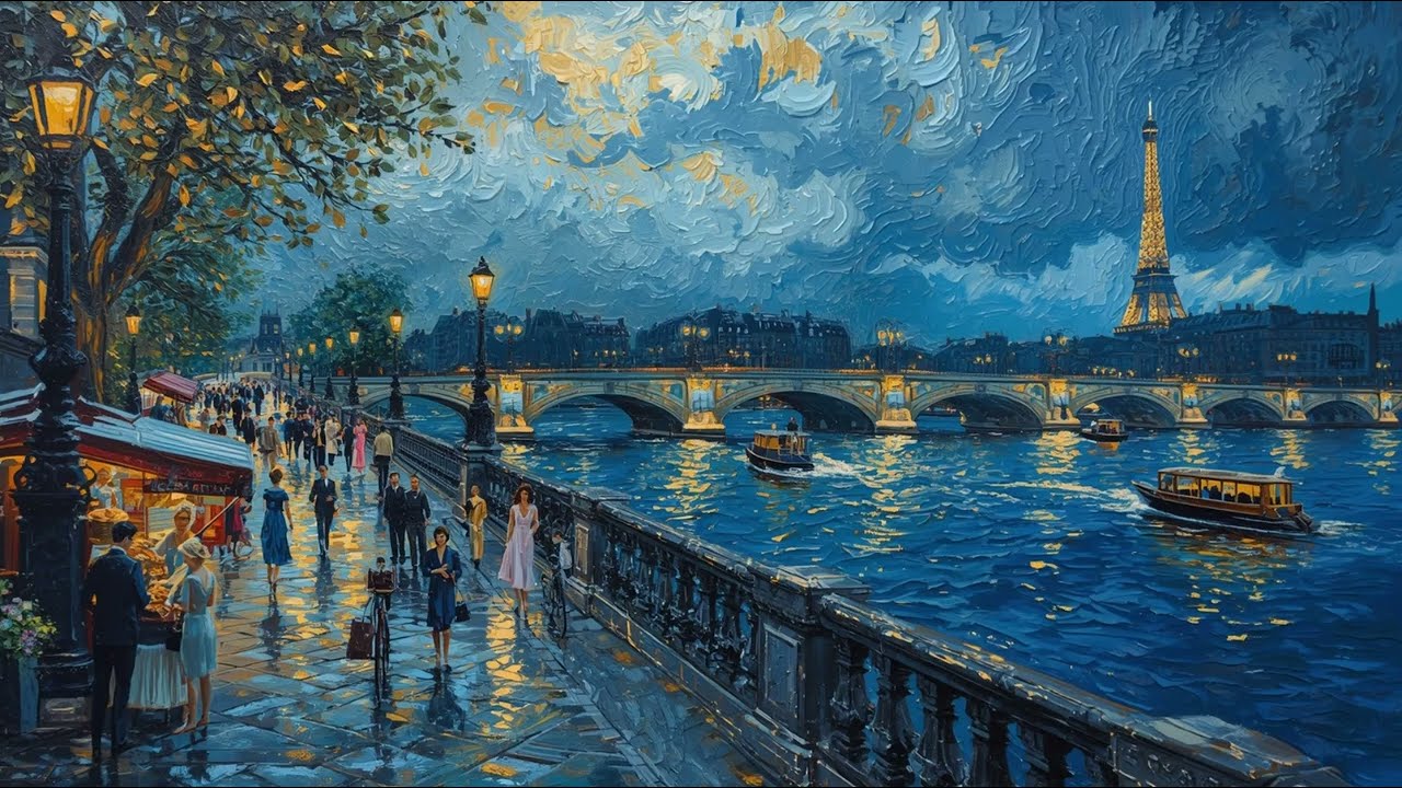 4K Paris Impasto style painting | The Eiffel Tower | River Seine | Background Wall Art For TV