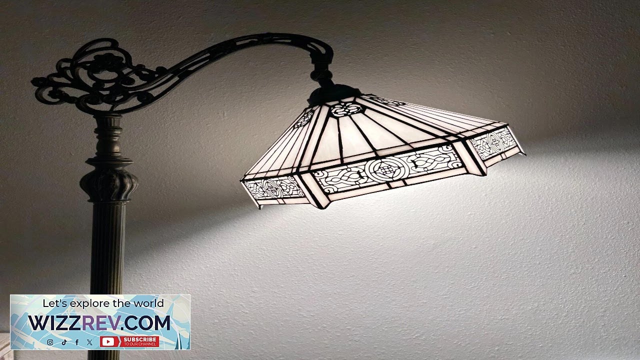 Tiffany Style Floor Lamp White Stained Glass Hexagon Gooseneck Adjustable 63"H