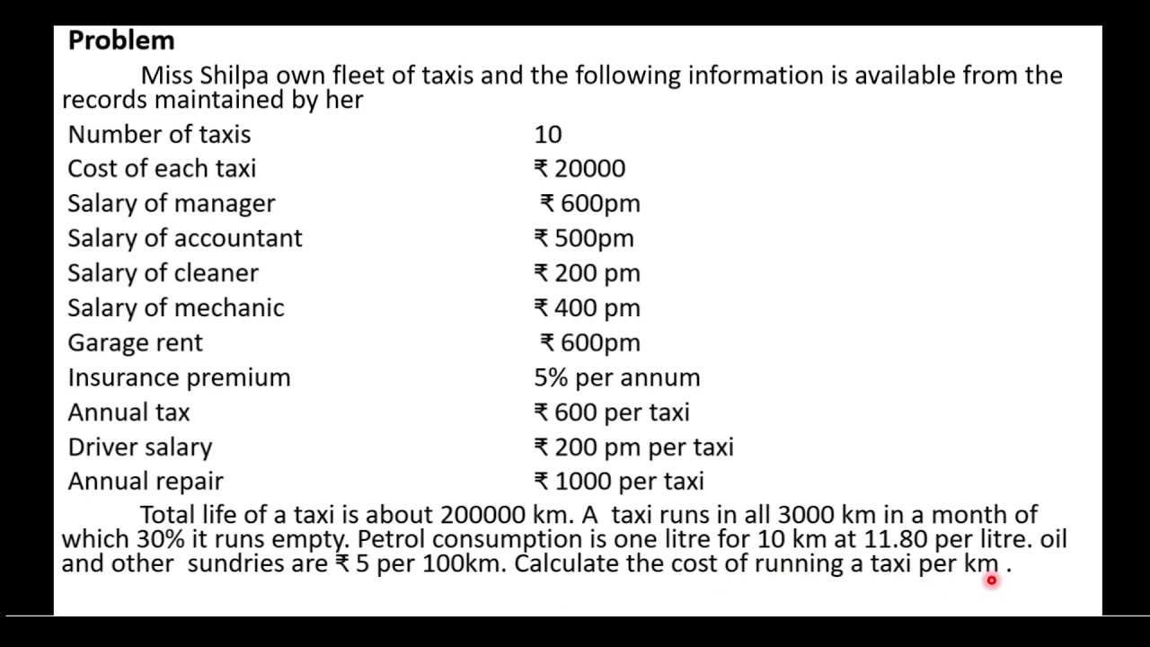 Computation of cost per running kilometers28