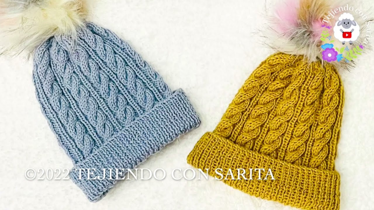 Gorro tejido con agujas rectas para niños, teens y adultos HERMOSO PATRON CON DOS AGUJAS