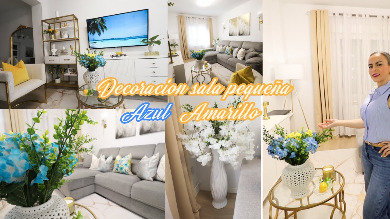 Decoracion Moderna Sala Pequeña en Azul y Amarillo 💙🍋!Ideas Fáciles y Elegantes!