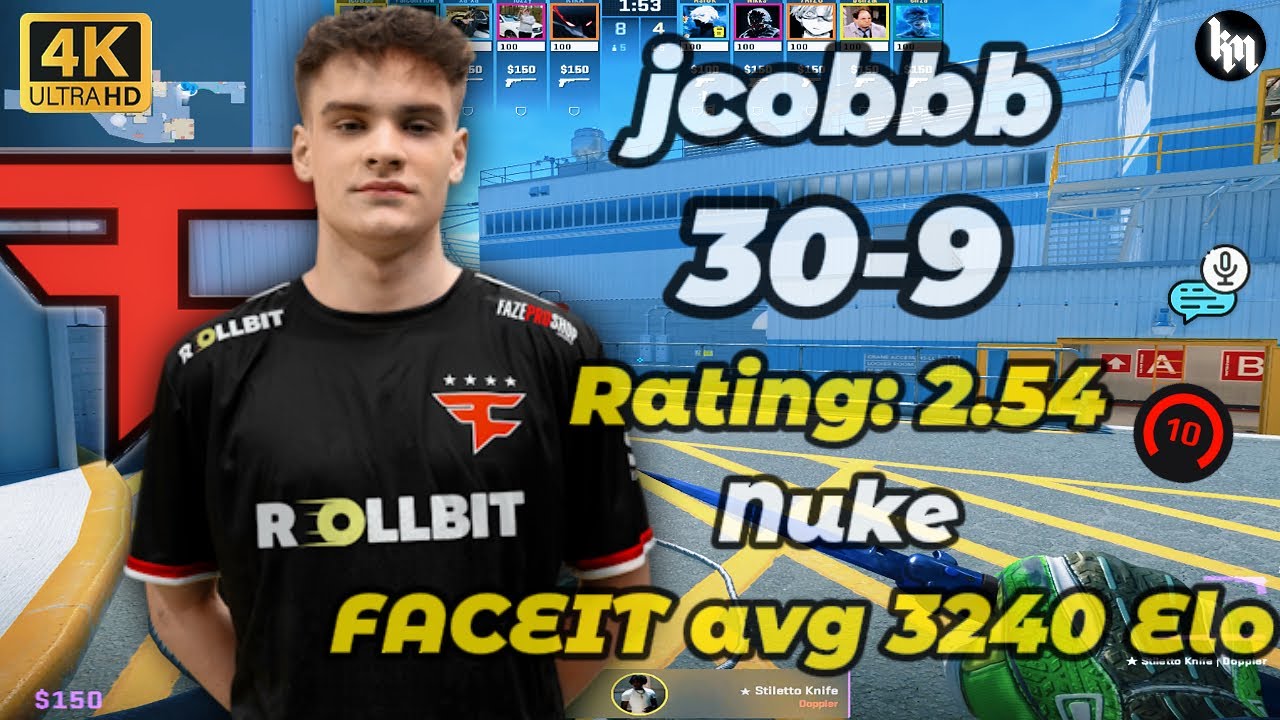 jcobbb (30-9) Rating: 2.54 (Nuke) | FACEIT avg 3240 Elo | Feb 4, 2026 #faze #jcobbb