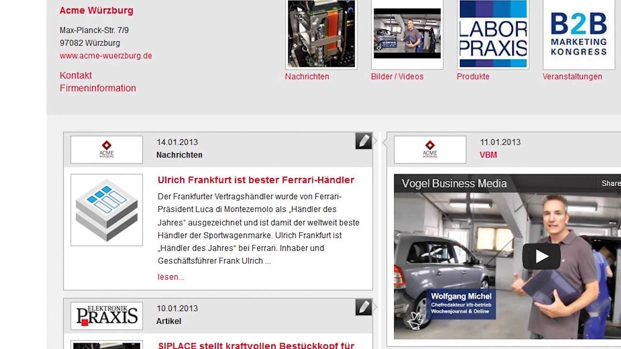 Vogel Business Media Firmenprofil: Verwalten von Firmenprofilen auf mehreren Portalen