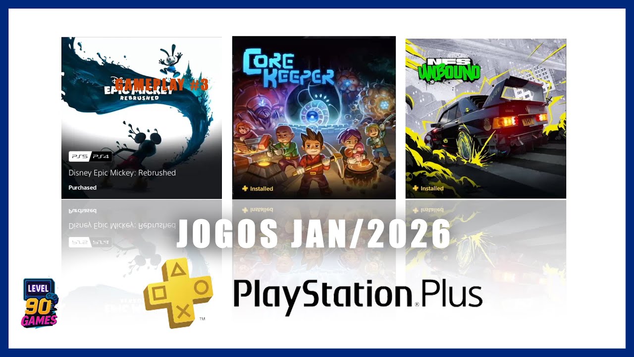 PS Plus Janeiro 2026: 3 Jogos Grátis! Need for Speed Unbound, Epic Mickey e Core Keeper