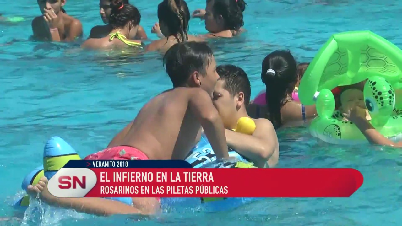 Verano en Rosario. Piletas municipales en Parque del Mercado.