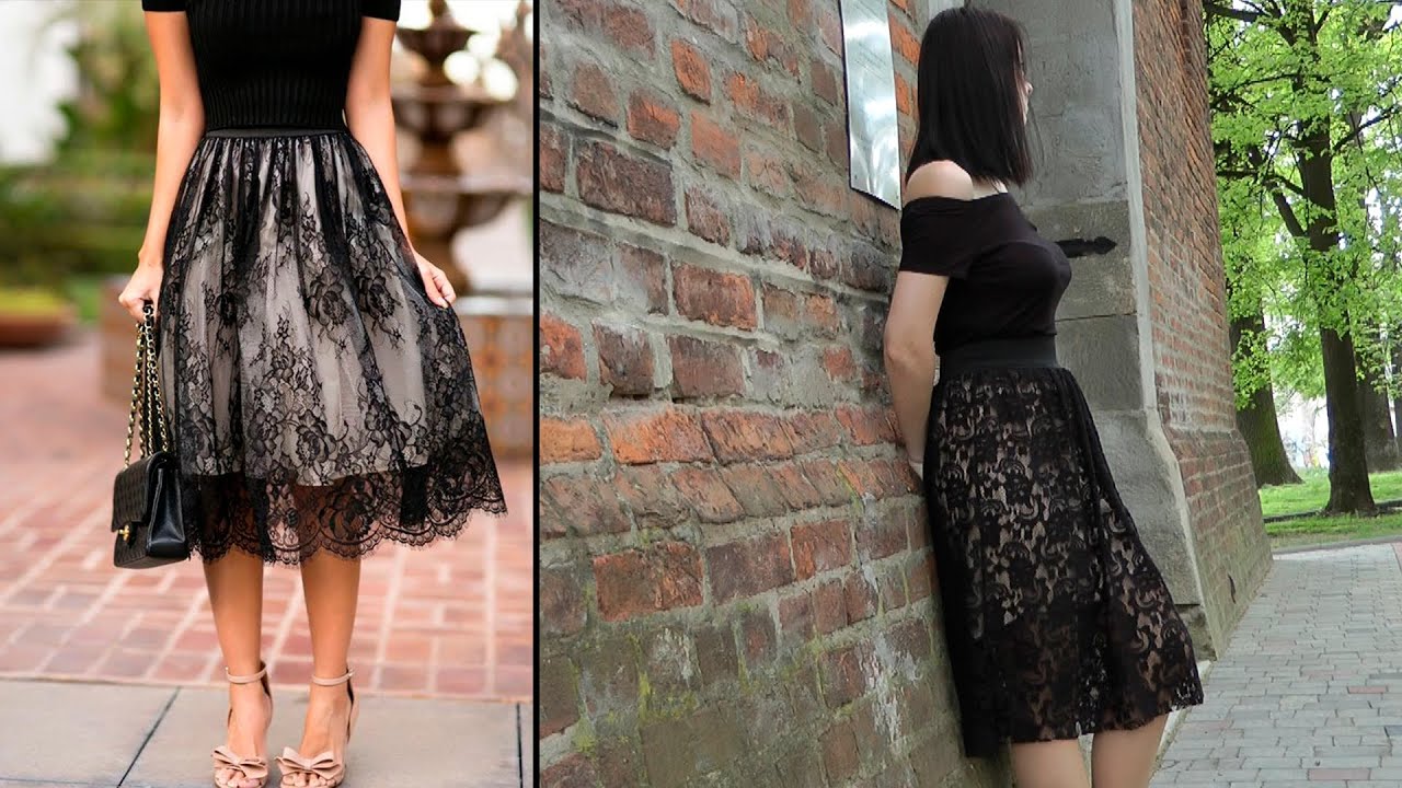 DIY Black Lace Midi Skirt. How to make a Lace Skirt