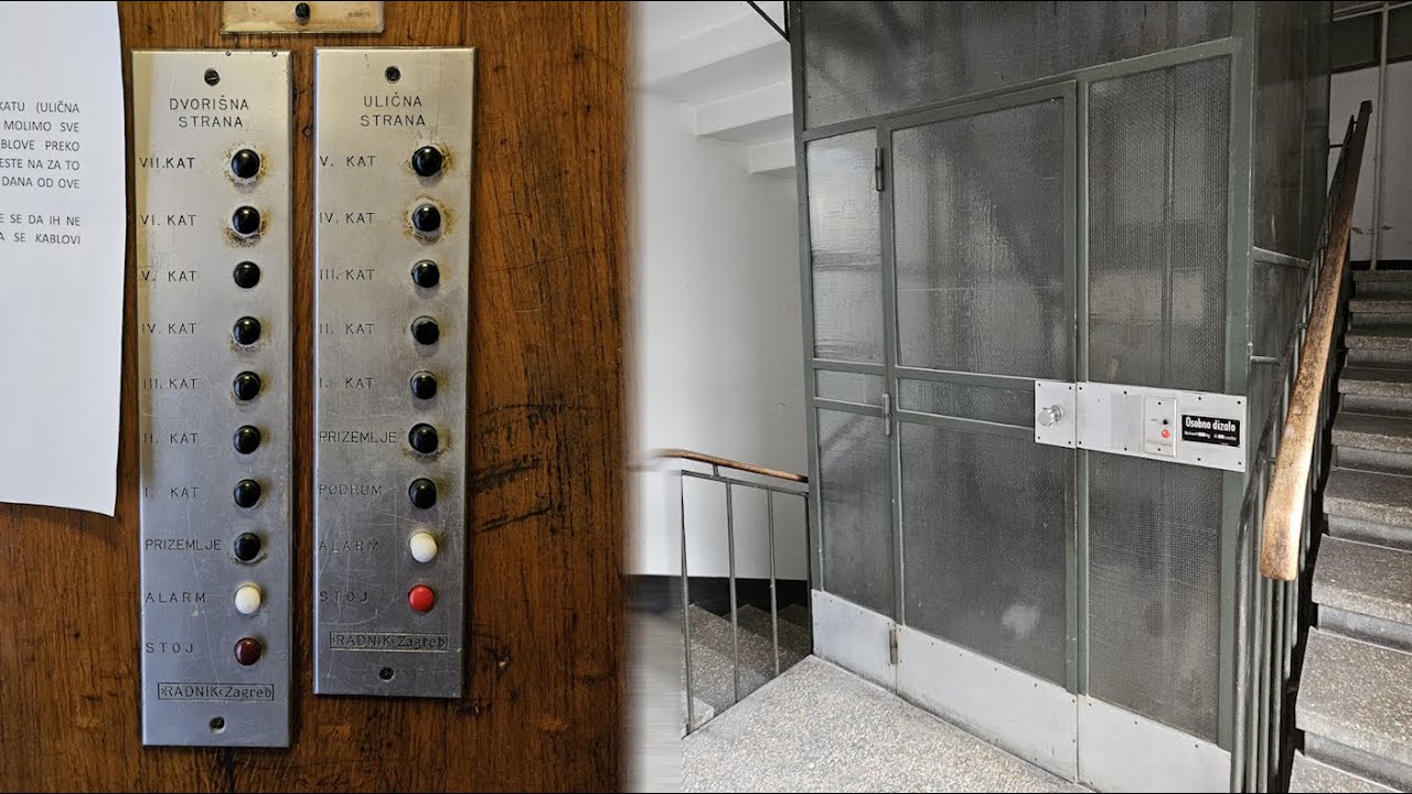 TWO CAR PANELS! 1950s Radnik Lift @ Ulica Jurja Križanića, Zagreb, Croatia