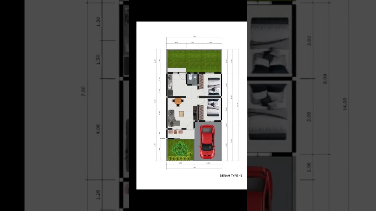 Denah rumah type 45 dan model rumahnya. #rumahminimalis