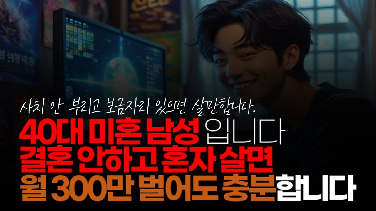 (※시청자댓글) 40대 초반 미혼 남성입니다. 결혼 안하고 혼자 살면 달에 300 초중반 벌어도 충분합니다.