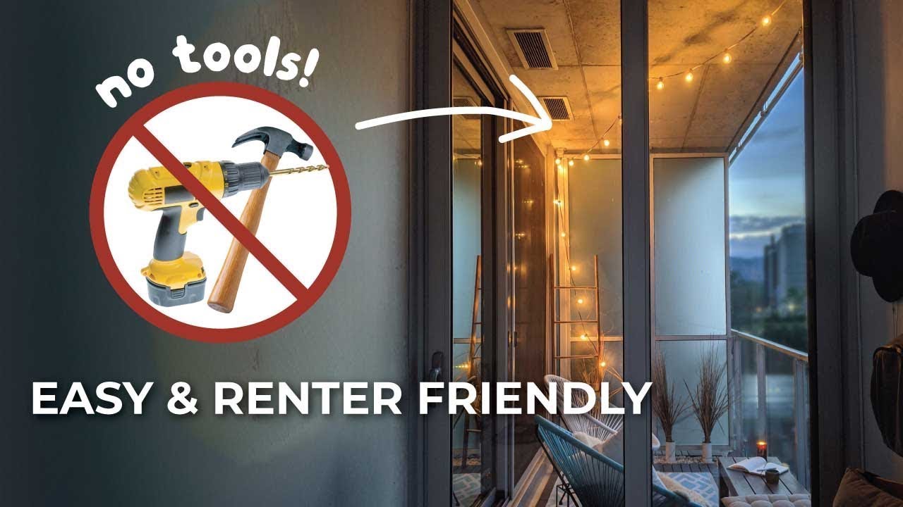How to HANG STRING LIGHTS on your balcony/patio/deck without any damage - NO TOOLS or glue