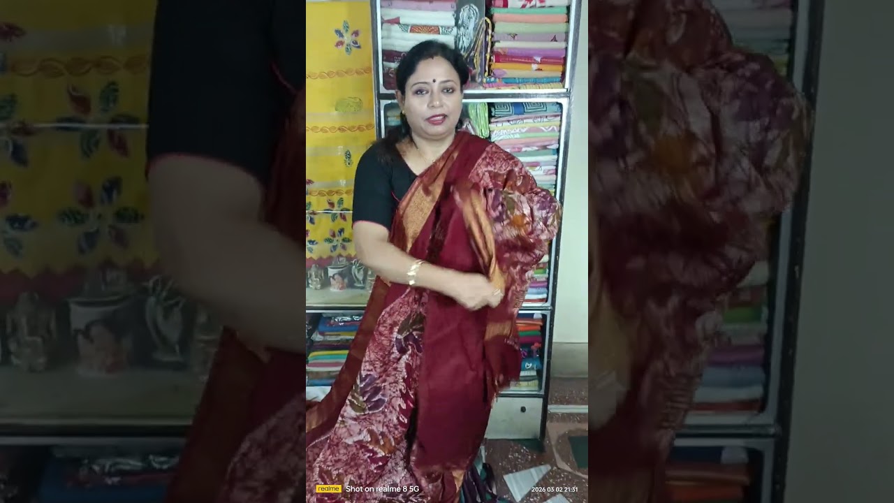 Chanderi Saree With Blouse Piece With Hand Batik Work.
