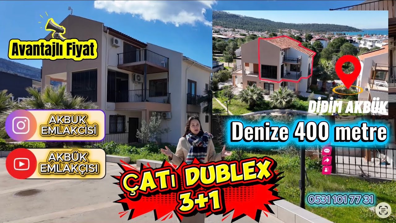 Didim Akbük’te Denize 400 Metre! Deniz Manzaralı Çatı Dubleks 3+1 😍 (Kaçırılmayacak Fırsat)