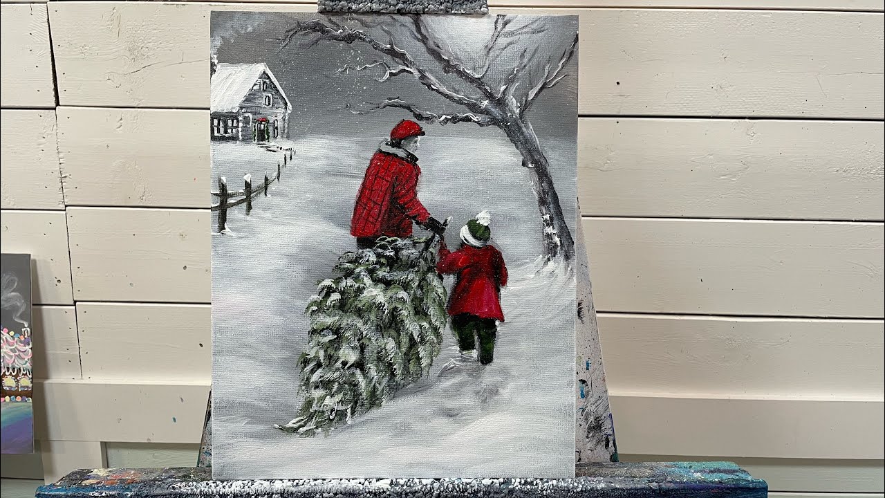 Bringing Home The Christmas Tree | Acrylic Painting 
