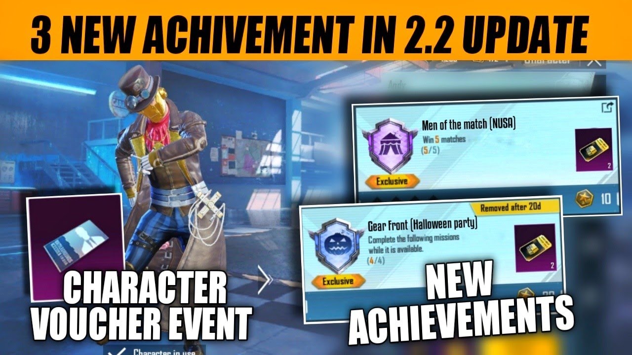 2 New Achivement + Character voucher event | 2.2 update achivement | character voucher event Bgmi