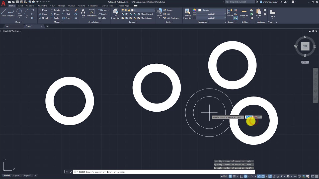 7. رسم الدونات في أتوكاد 2021 Drawing Donuts in AutoCAD